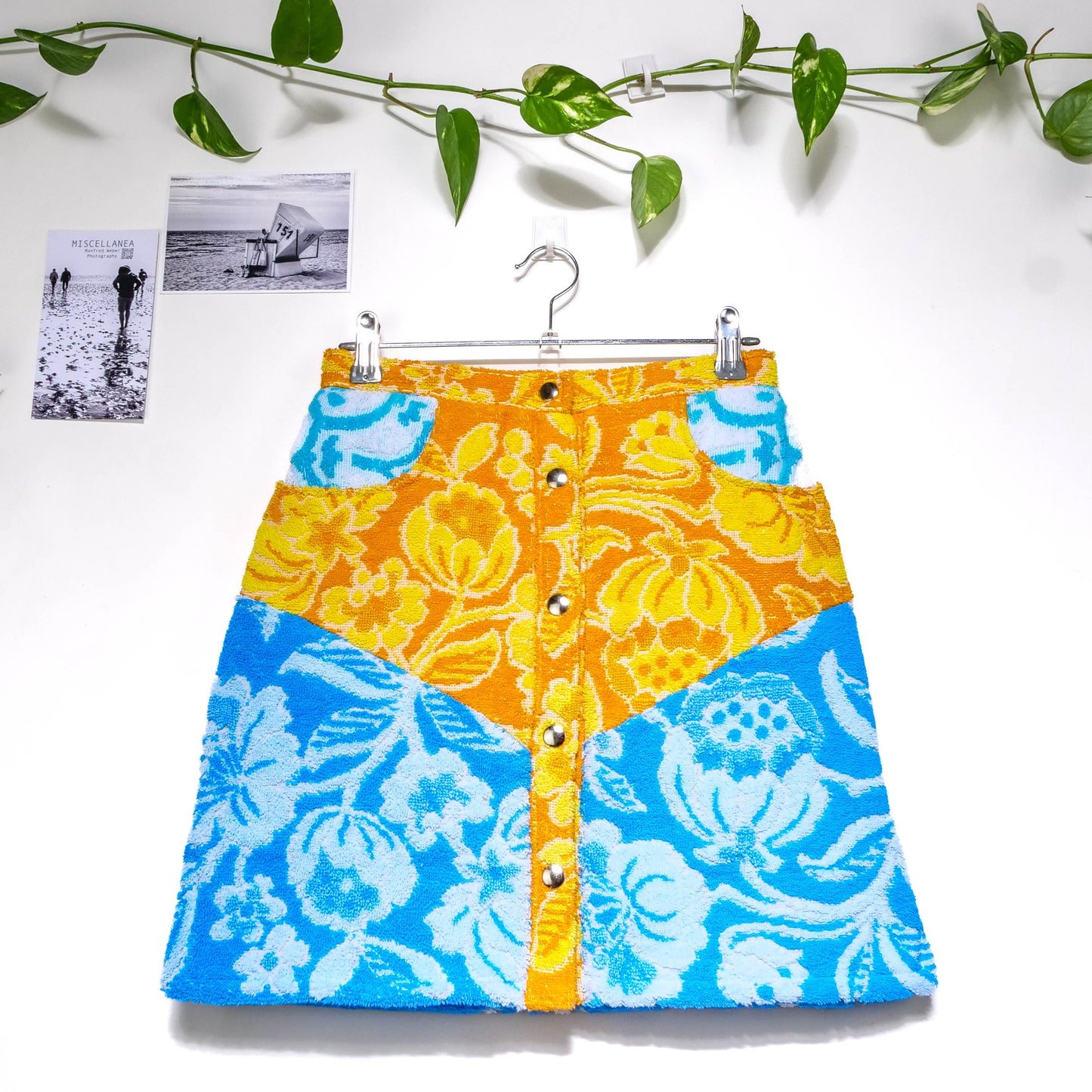 Jupe en éponge vintage - Bleu et jaune à fleur T36