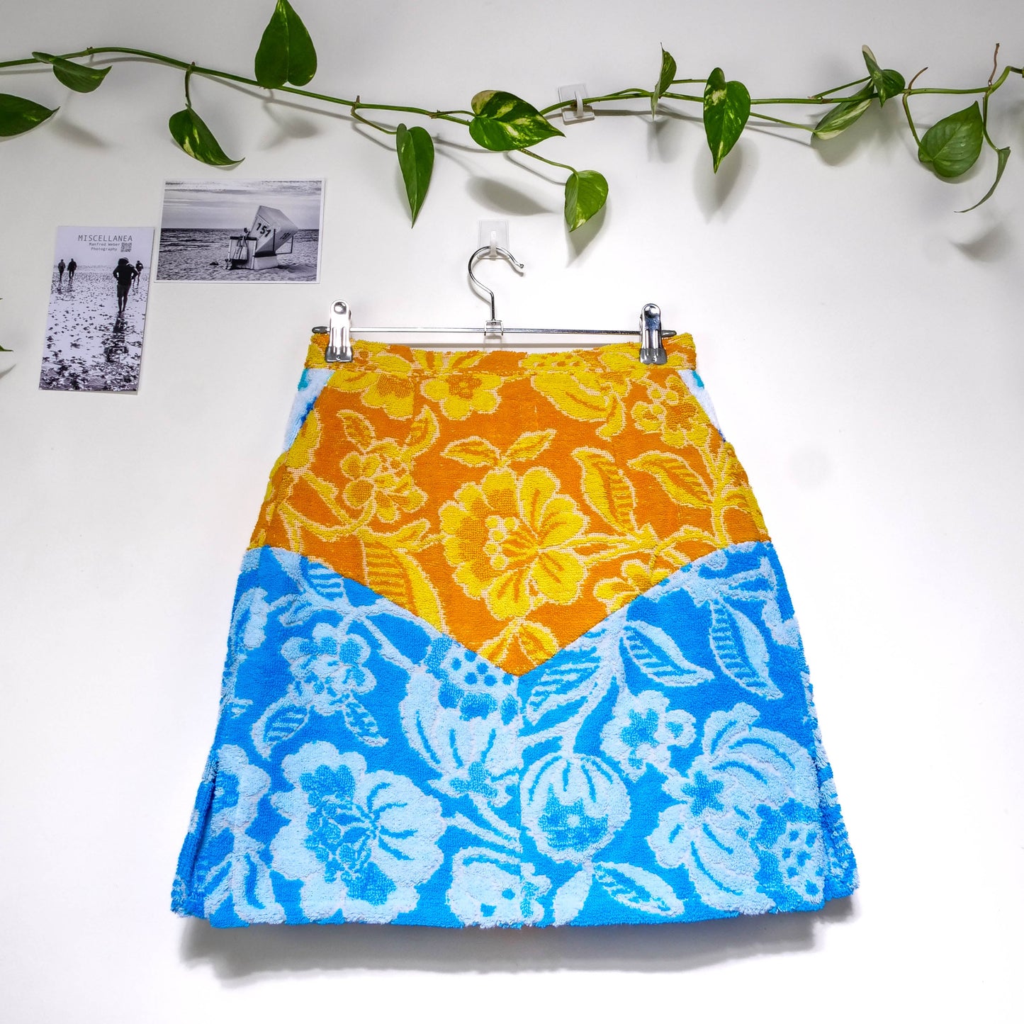 Jupe en éponge vintage - Bleu et jaune à fleur T36