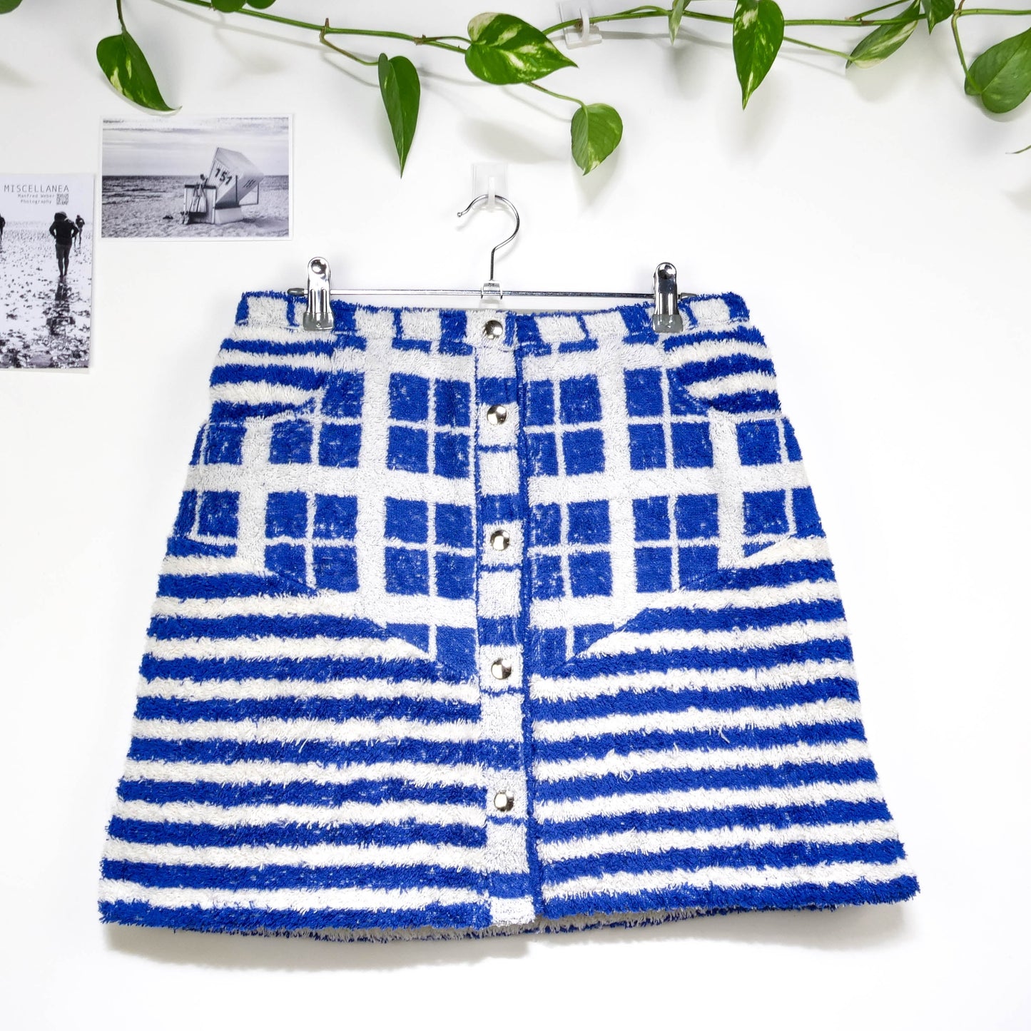 Jupe en éponge vintage - Bleu à rayure T42