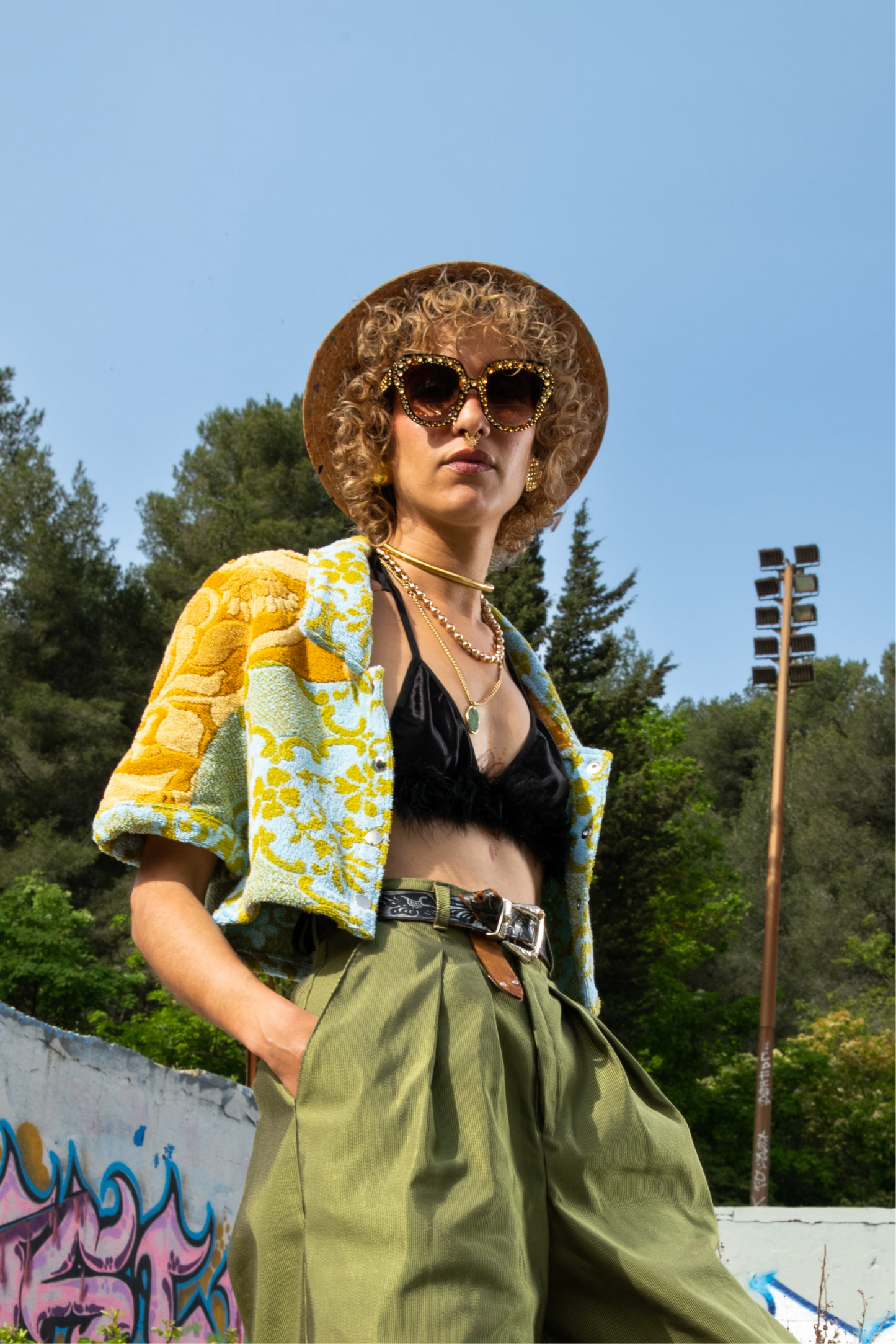 Chemise en éponge vintage - Marron à fleur T40