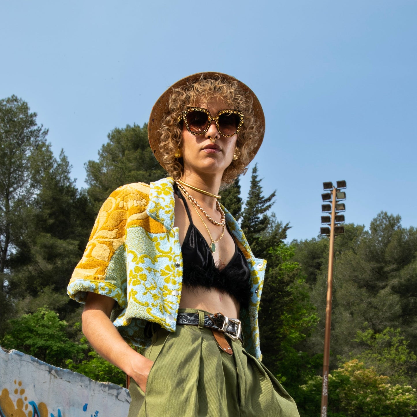 Chemise en éponge vintage - Doré à fleur T36