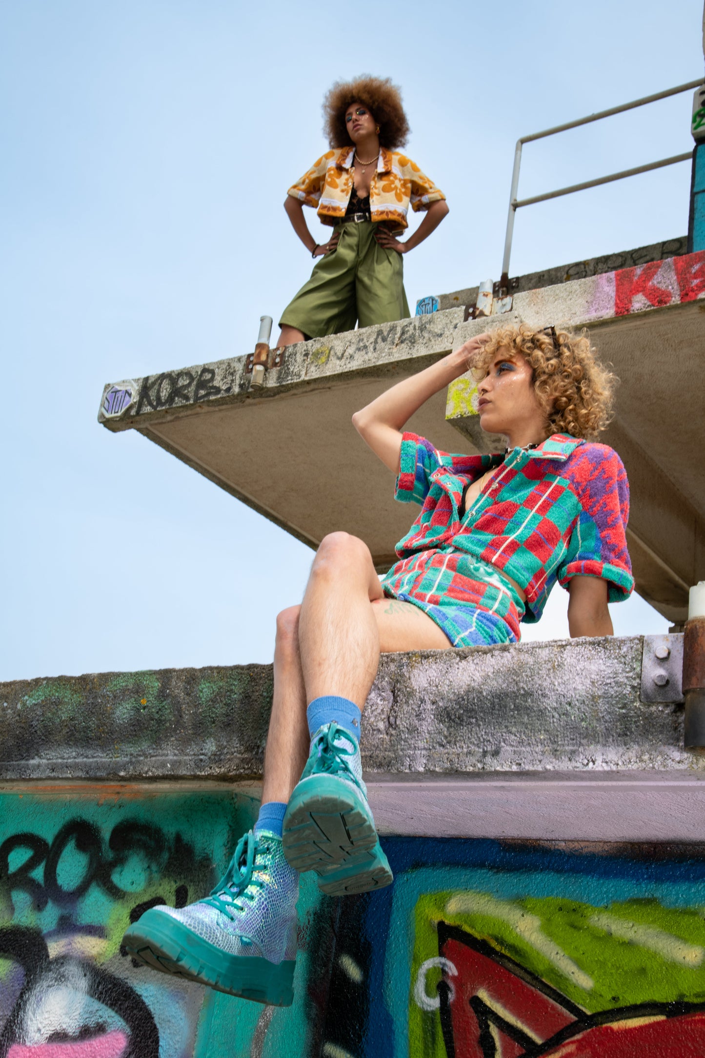 Chemise en éponge vintage - Tartan vert et rouge T34