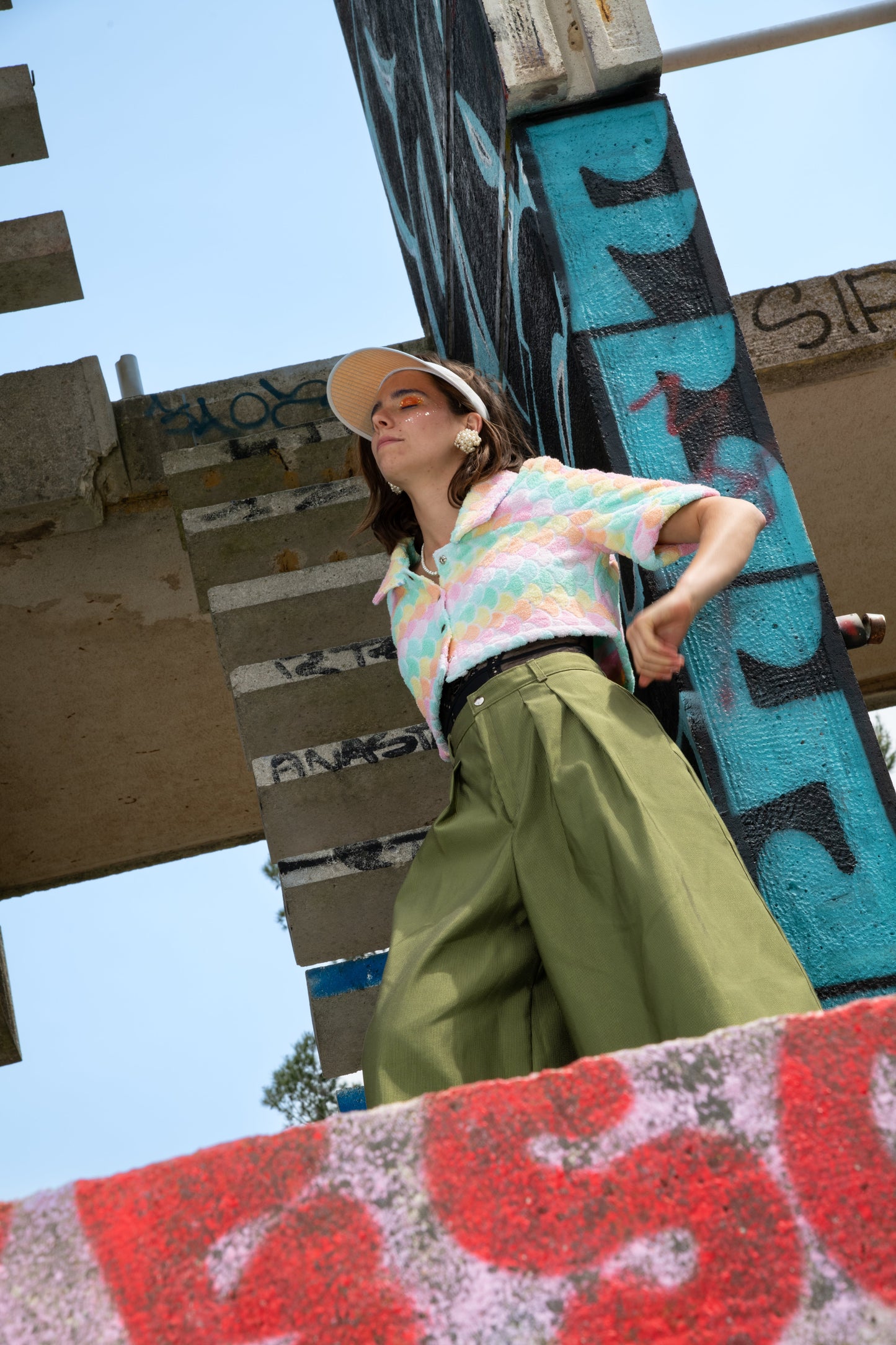 Chemise en éponge vintage - Multicouleur à palmier T34