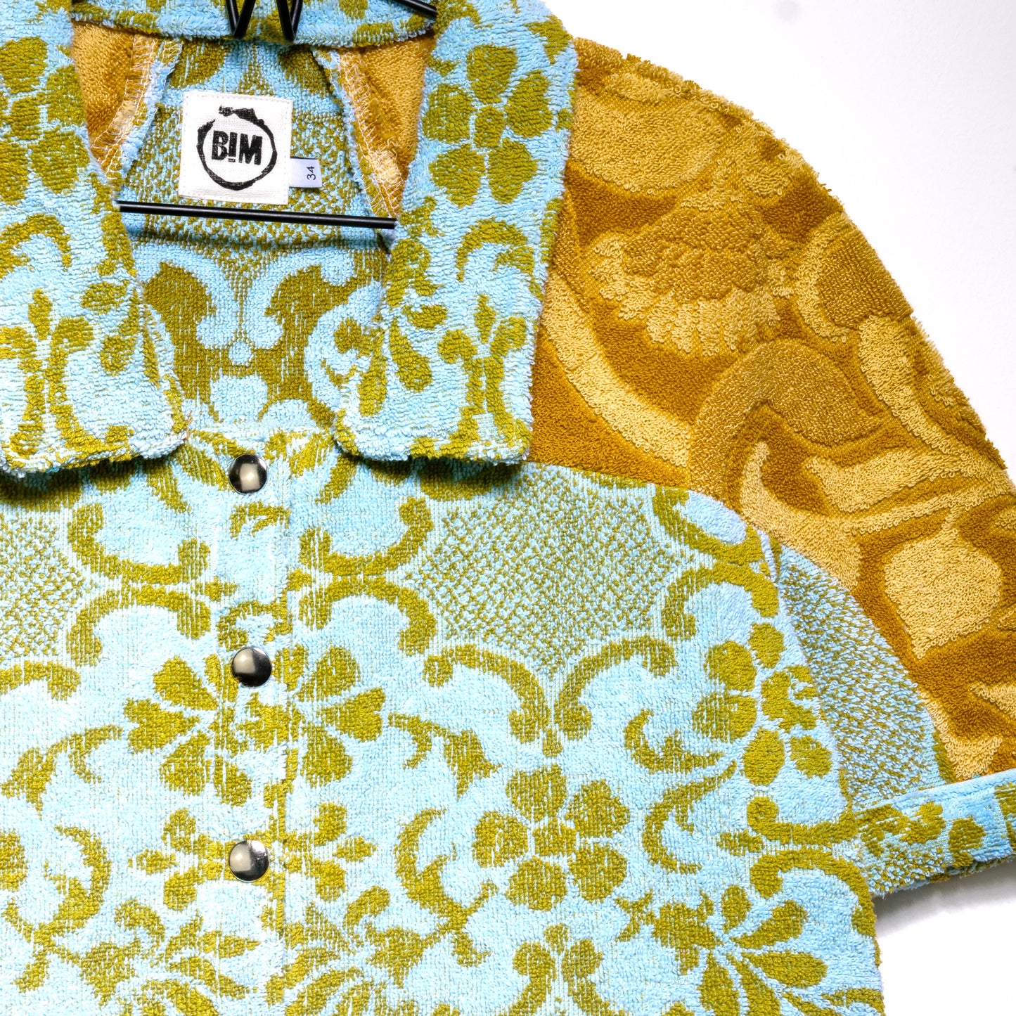 Chemise en éponge vintage - Turquoise et doré à fleur T34