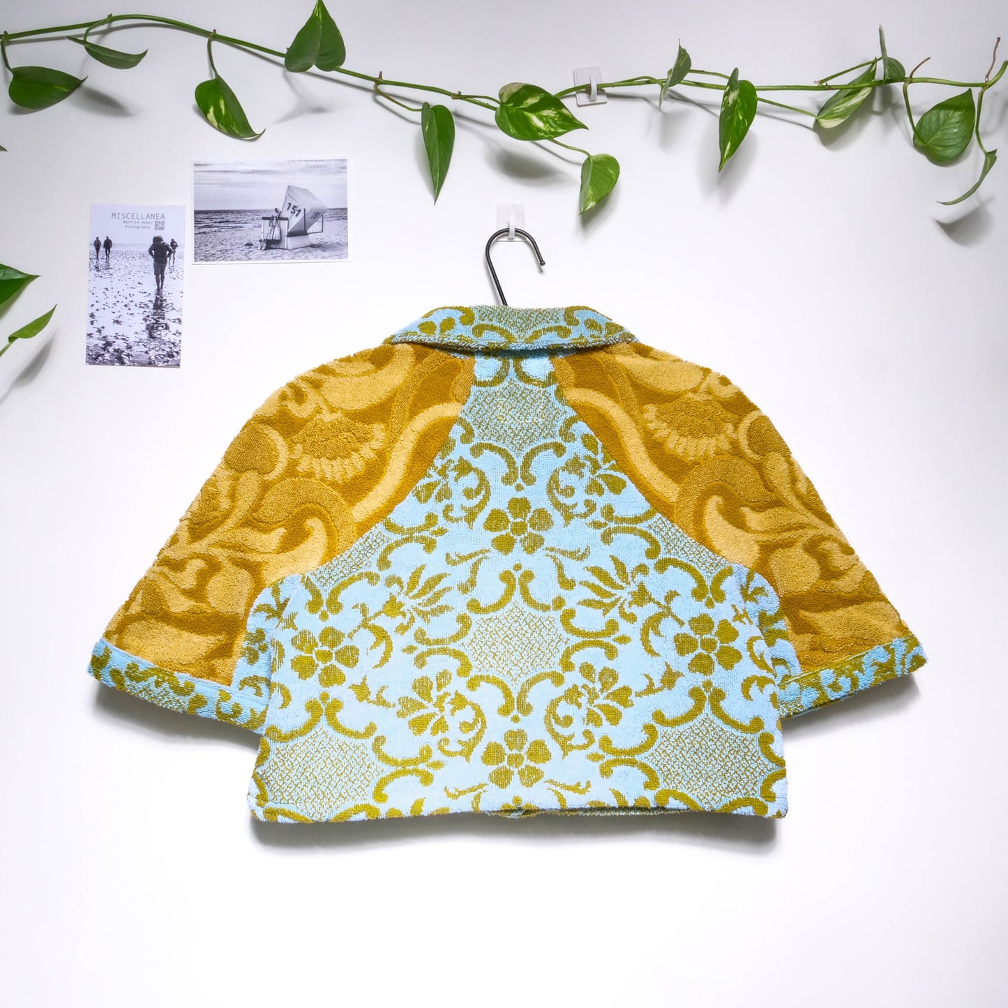Chemise en éponge vintage - Turquoise et doré à fleur T34