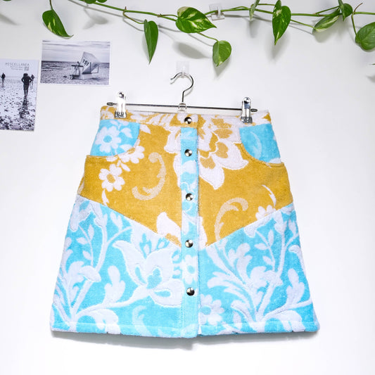 Jupe en éponge vintage - Jaune et bleu à fleur T38