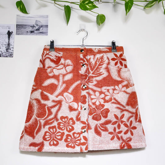 Jupe en éponge vintage - Rouge et blanc à fleur T38