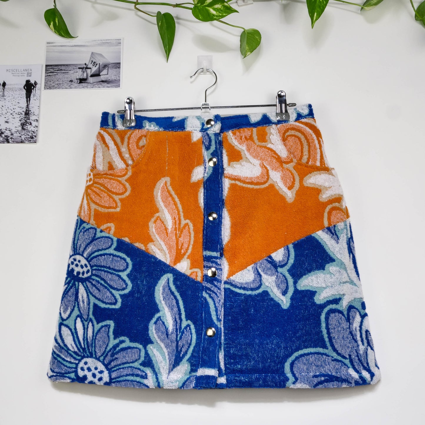Jupe en éponge vintage - Orange et bleu à fleur T40