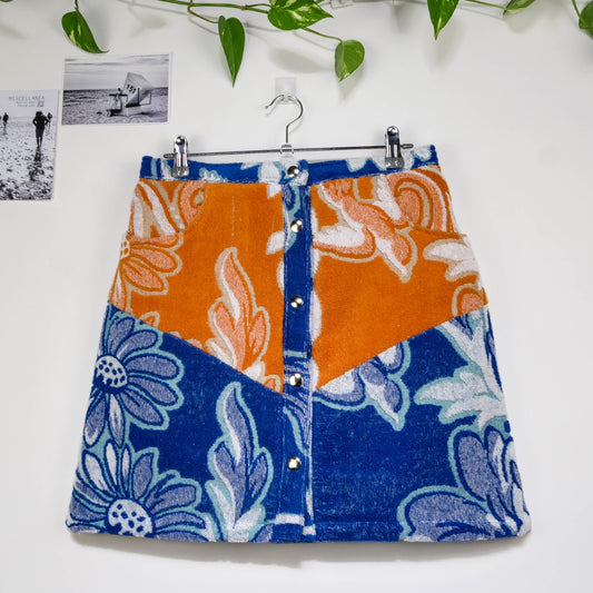 Jupe en éponge vintage - Orange et bleu à fleur T40