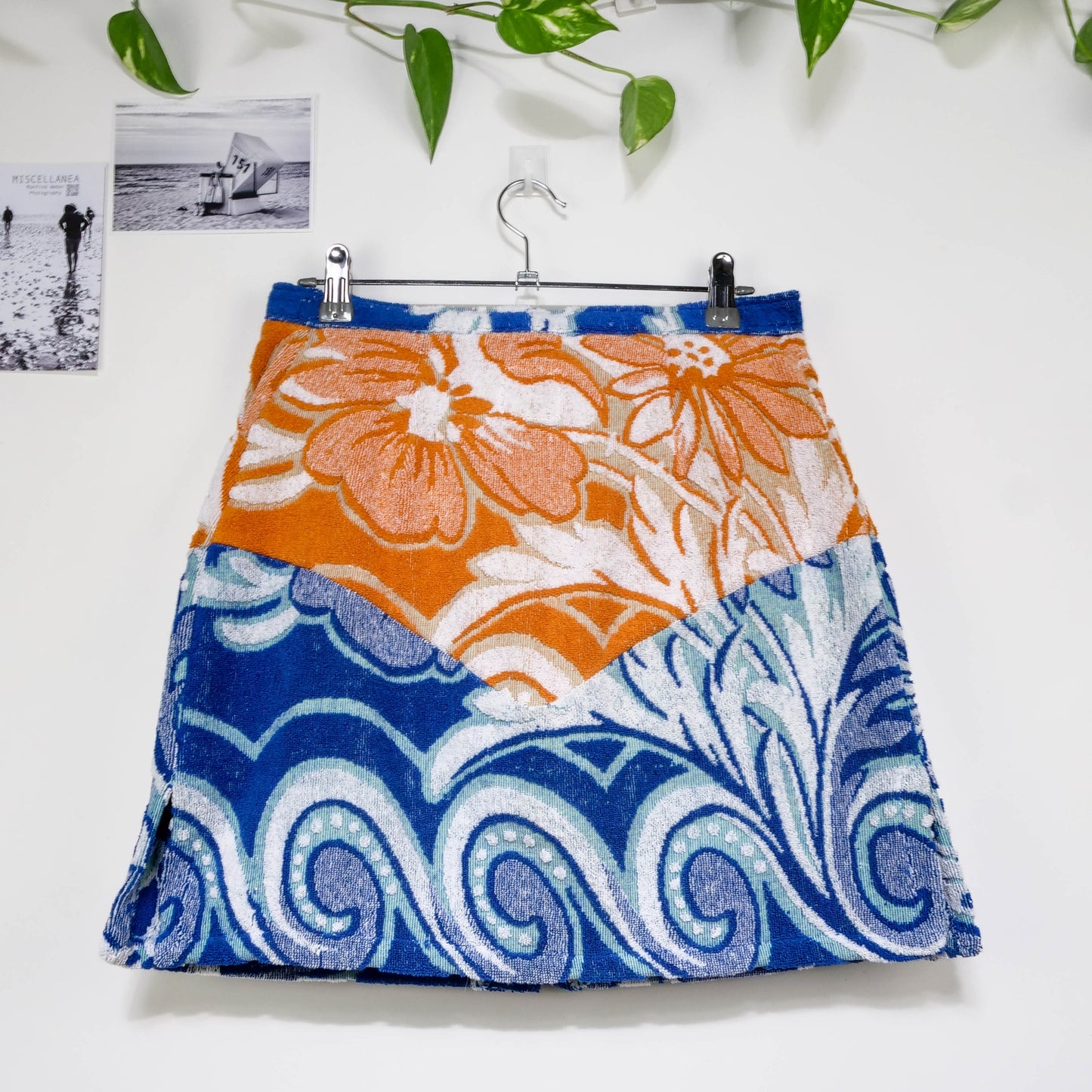 Jupe en éponge vintage - Orange et bleu à fleur T40