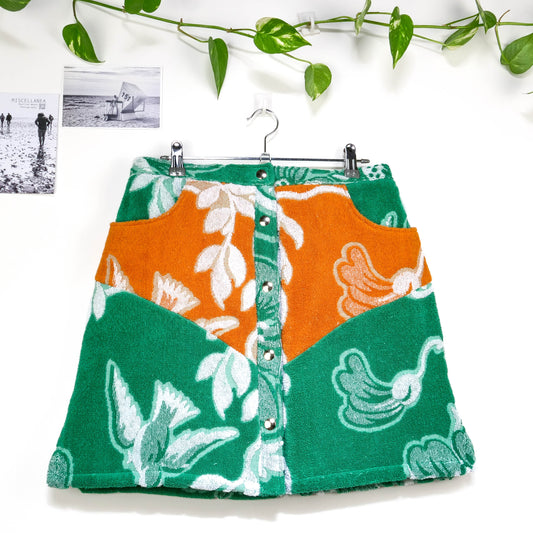 Jupe en éponge vintage - Orange vert à fleur T42