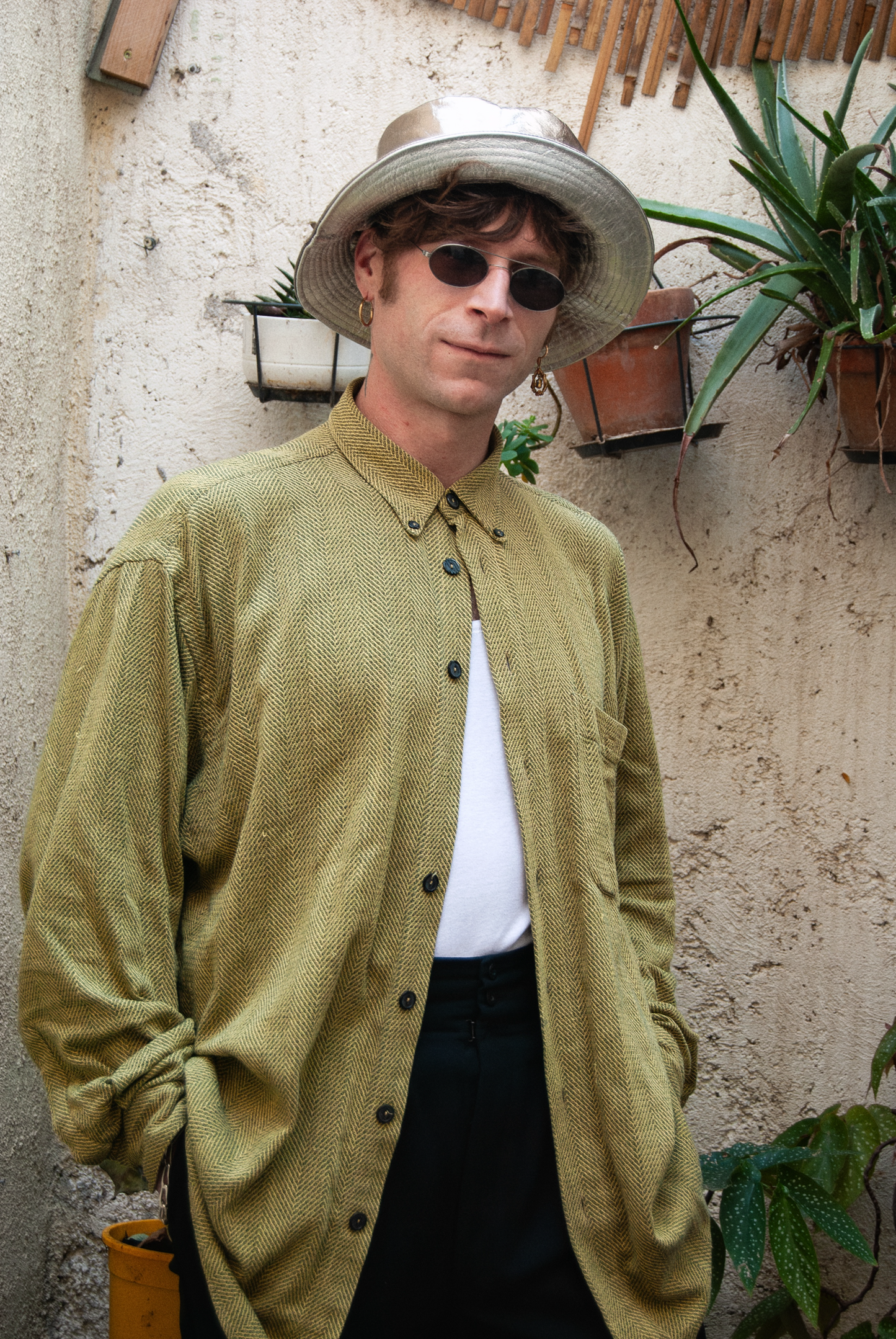 Bob en cuir - Or pale et visière argentée taille L