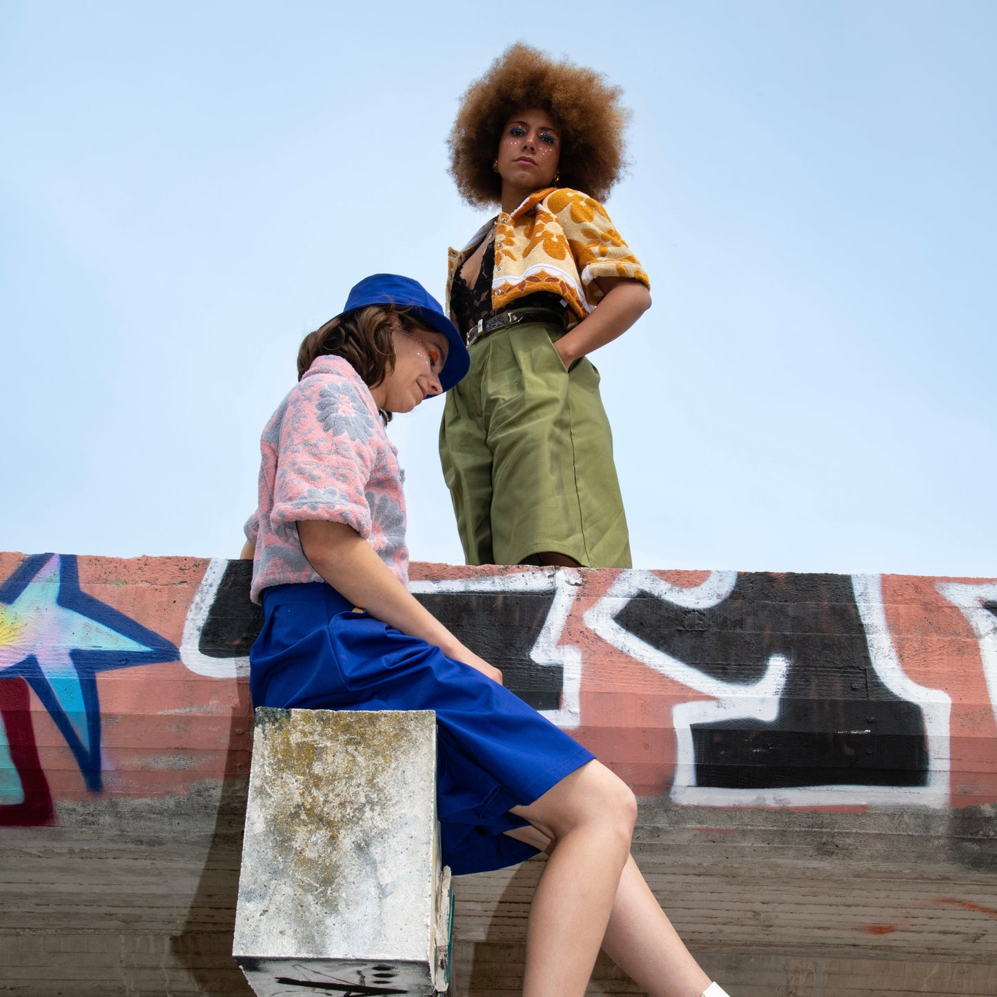Chemise en éponge vintage - Bleu et marron à fleur T36