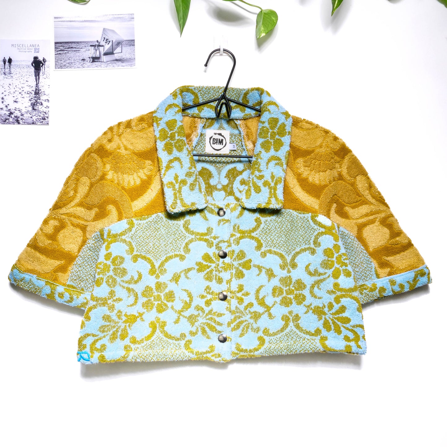Chemise en éponge vintage - Turquoise et doré à fleur T34