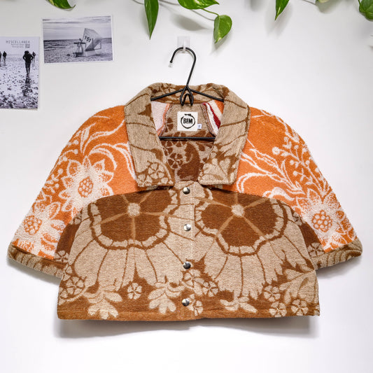 Chemise en éponge vintage - Marron et orange à fleur T38