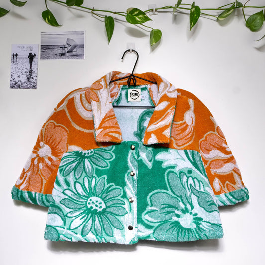 Chemise en éponge vintage - Vert et orange à fleur T42