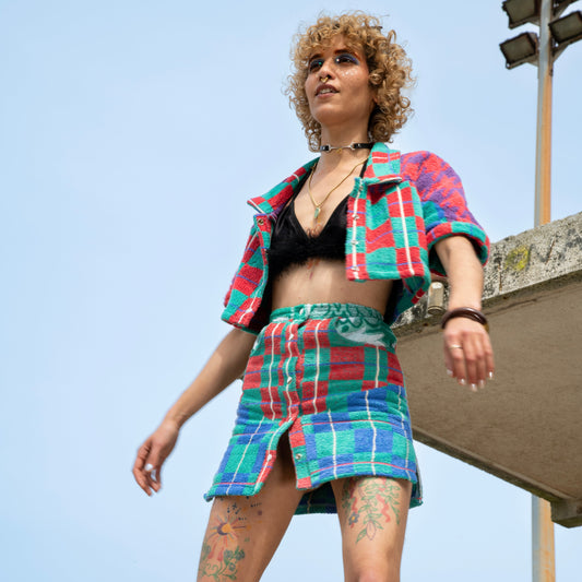 Jupe en éponge vintage - Tartan Vert T34