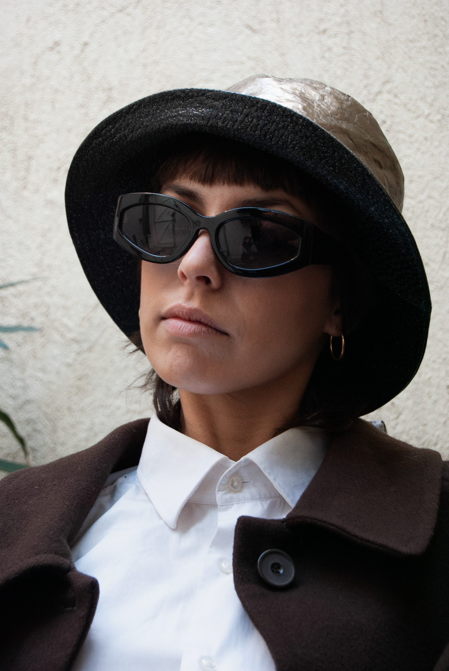 Bob en cuir - Or pale et visière noire gaufrée à paillette taille S