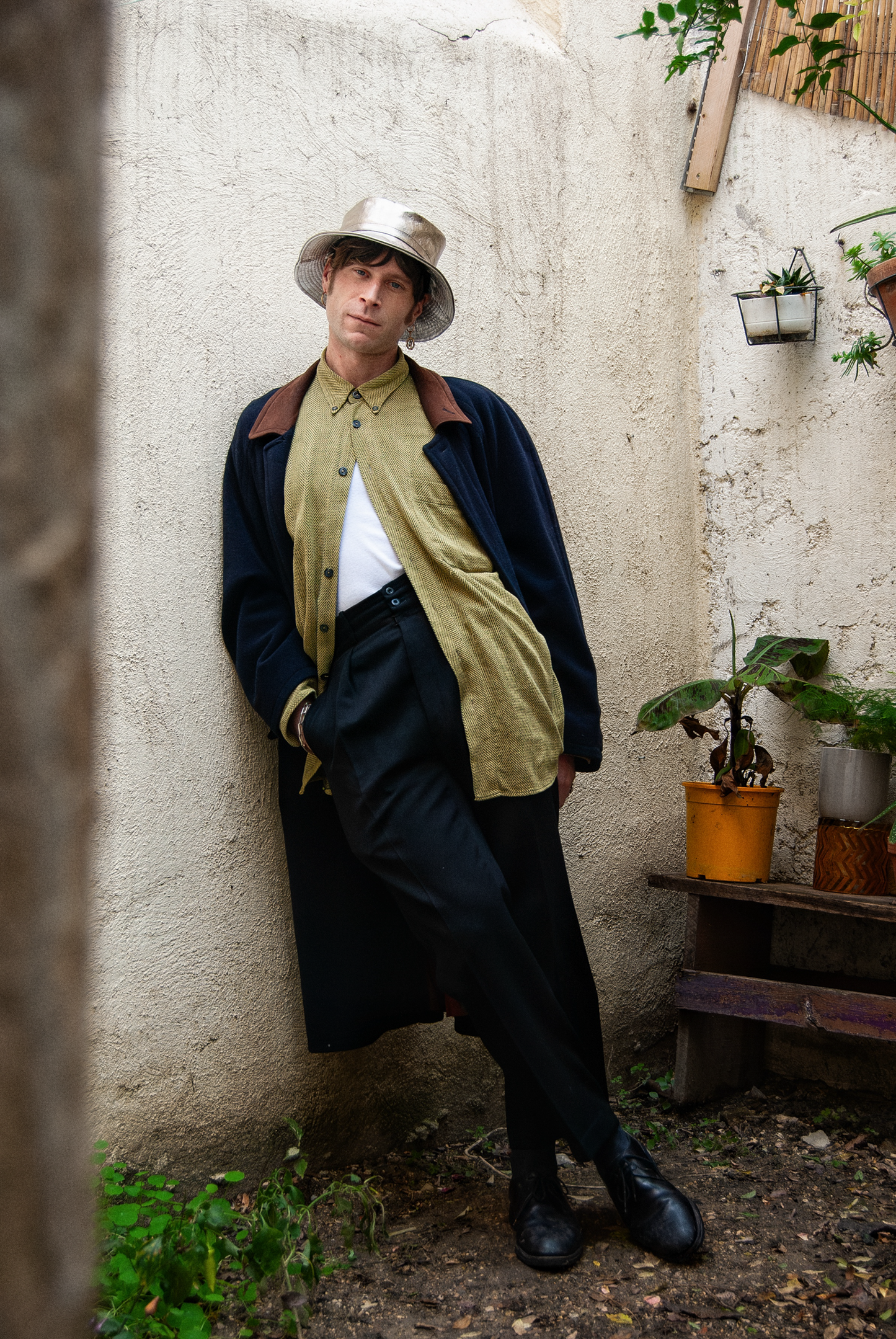 Bob en cuir - Or pale et visière argentée taille L